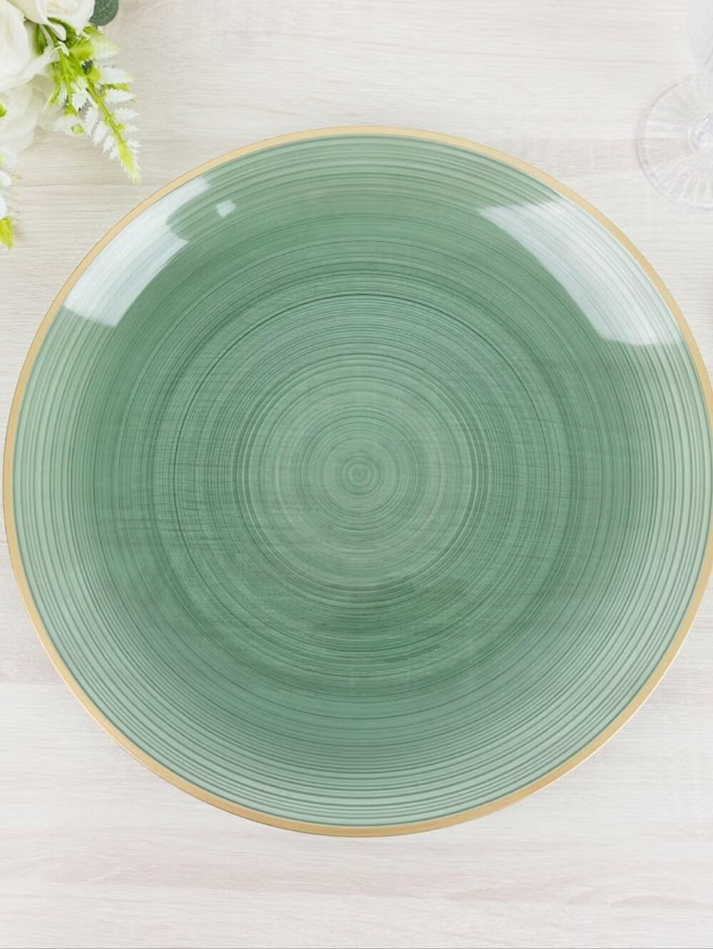 Transparent Swirl Sage Green Dinner Plate with Gold Rim Set Of 125